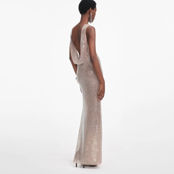 Self portrait SILVER RHINESTONE MESH MIDI DRESS with tag - Picture 6 of 8